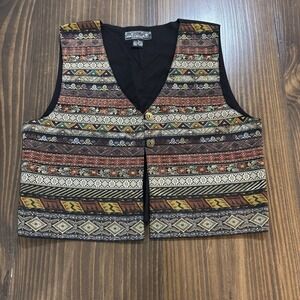 AGAPAO COLLECTION Vest Mens Large Multicolor Boho Tribal Woven Cotton Button